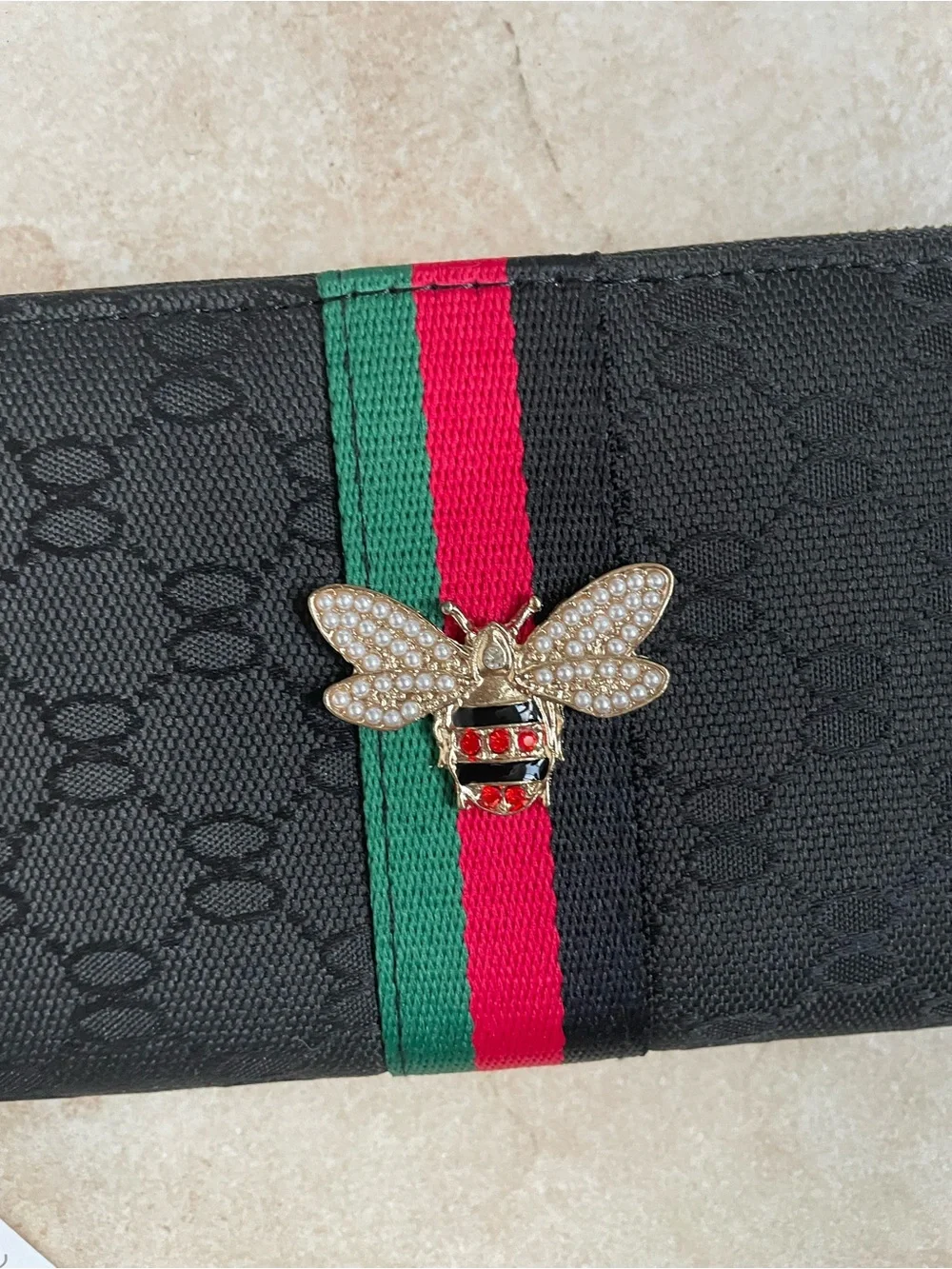 NWT Pink Lily black red green striped queen bee design billfold wallet wristlet